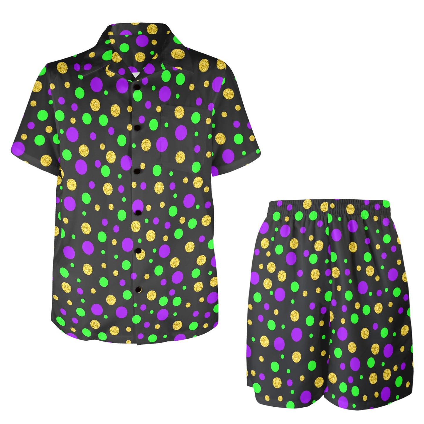 Mardi Gras Pattern Print Design 07 Men's Beach Shirt and Shorts Set