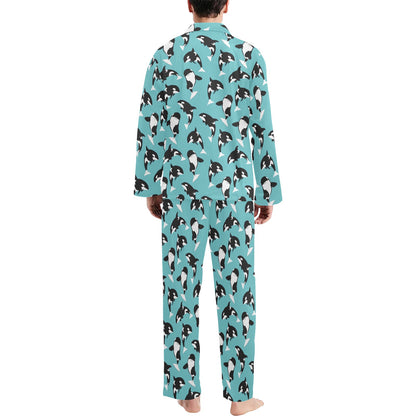 Whale Action Design Themed Print Men's Long Pajama Set