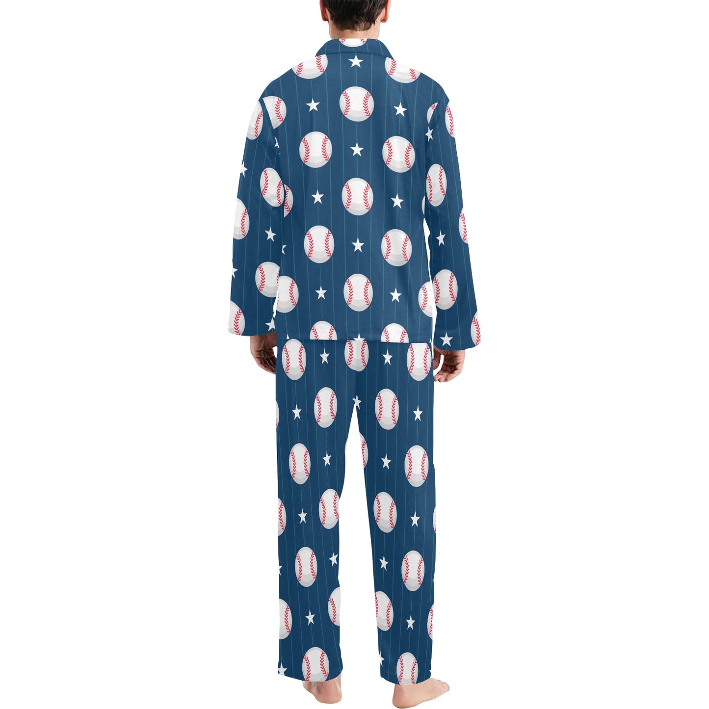 Baseball Star Print Pattern Men's Long Pajama Set