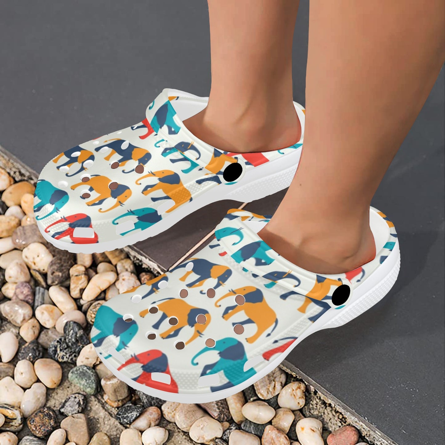 Elephant Colorful Print Pattern Unisex Clogs Shoes
