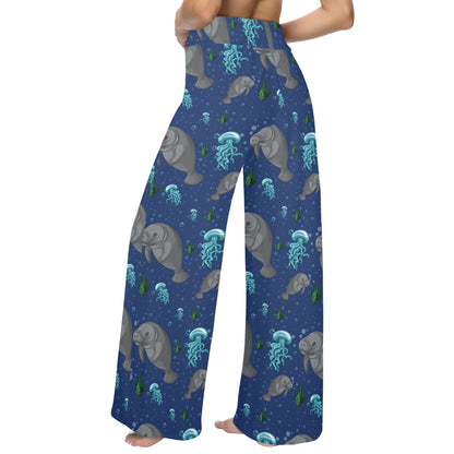 Manatee Pattern Print Design 01 Women's Wide Leg Lounge Pants