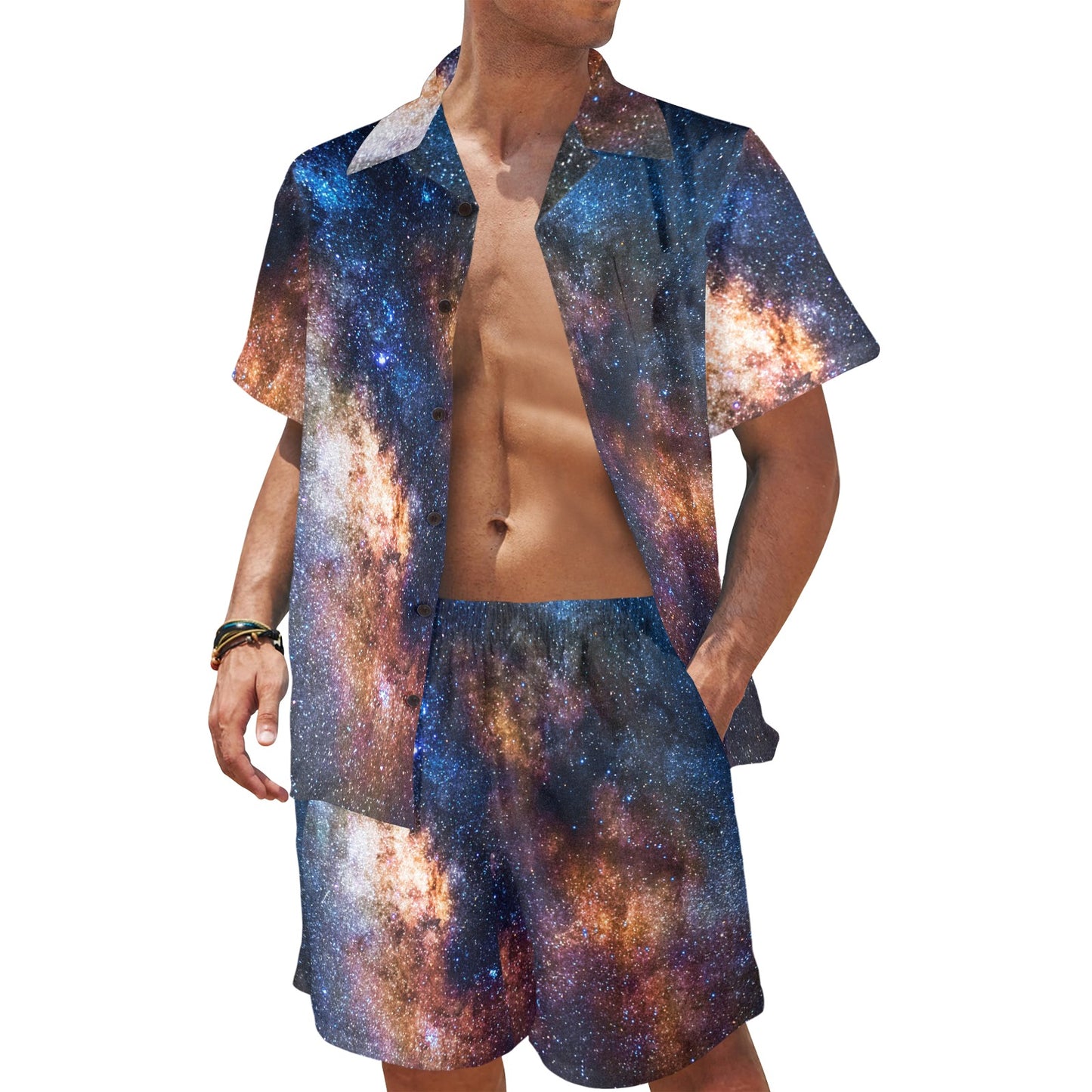 Celestial Milky way Galaxy Men's Beach Shirt and Shorts Set