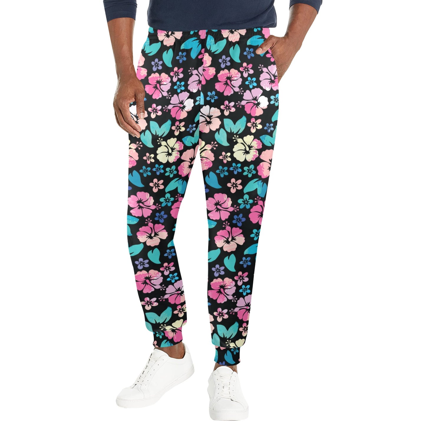 Pink Hibiscus Hawaiian Flower Men's Casual Track Pants