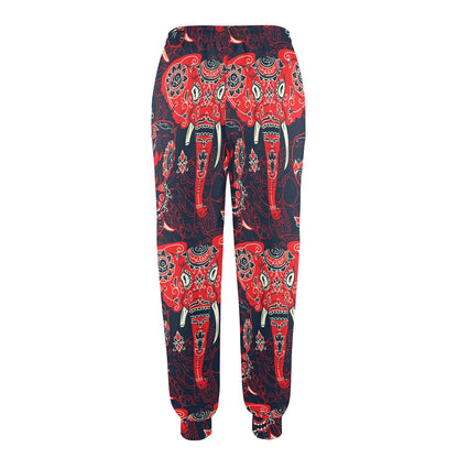Red Indian Elephant Pattern Women's Casual Track Pants