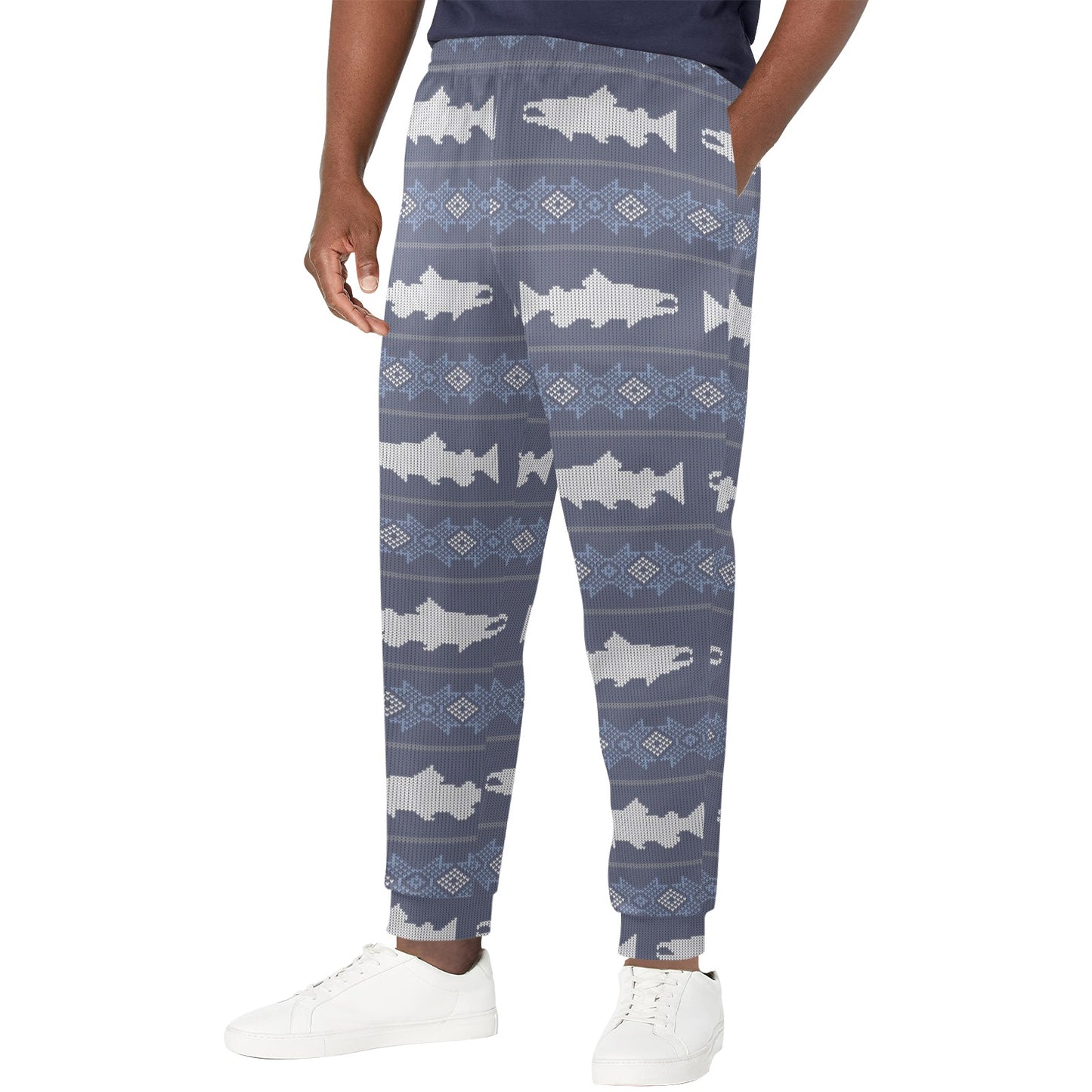 Salmon Fish Knit Style Print Design LKS304 Men's Casual Track Pants