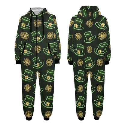 St Patricks Day Print Design LKS308 Hooded Fleece Onesie Pajama Jumpsuit