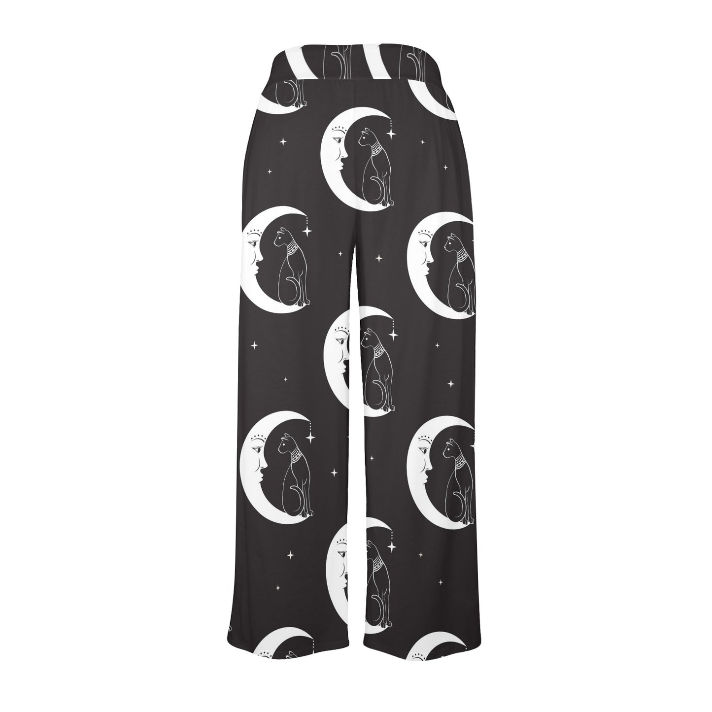 Moon with Cat Pattern Print Design 04 Women's Wide Leg Lounge Pants