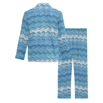 Wave Print Design LKS301 Men's Long Pajama Set