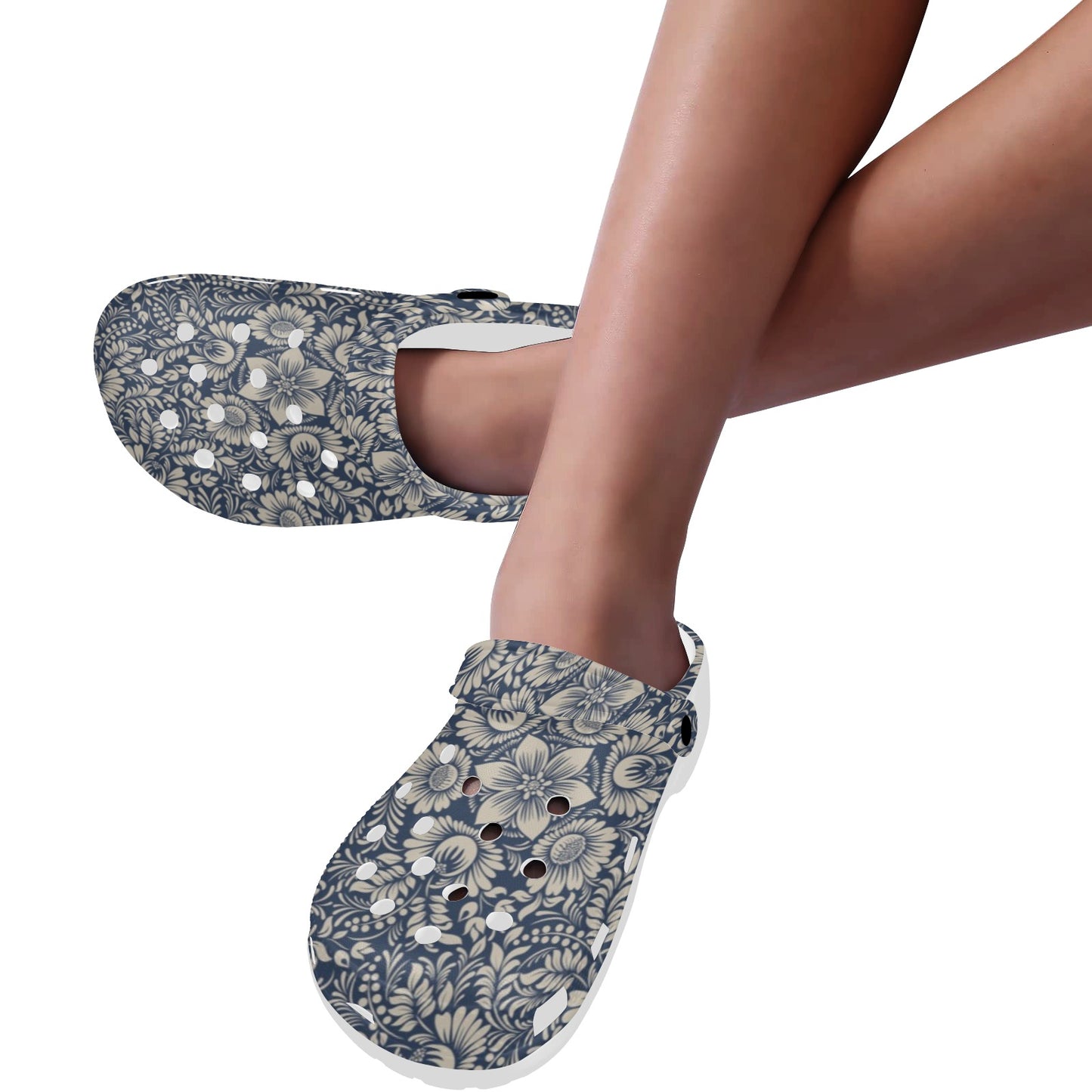 Elegant Floral Print Pattern Unisex Clogs Shoes