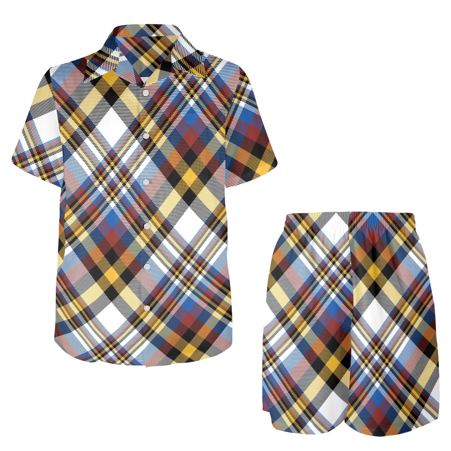 Madras Pattern Print Design 01 Men's Beach Shirt and Shorts Set