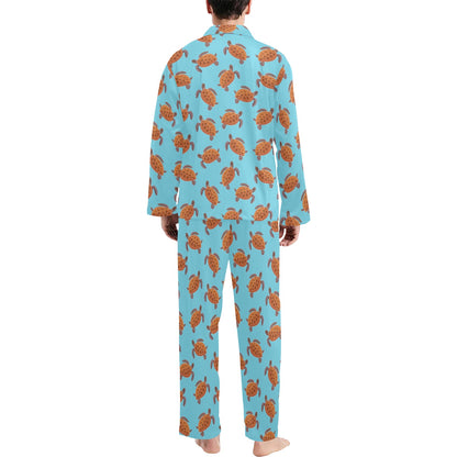 Brow Sea Turtle Print Pattern Men's Long Pajama Set