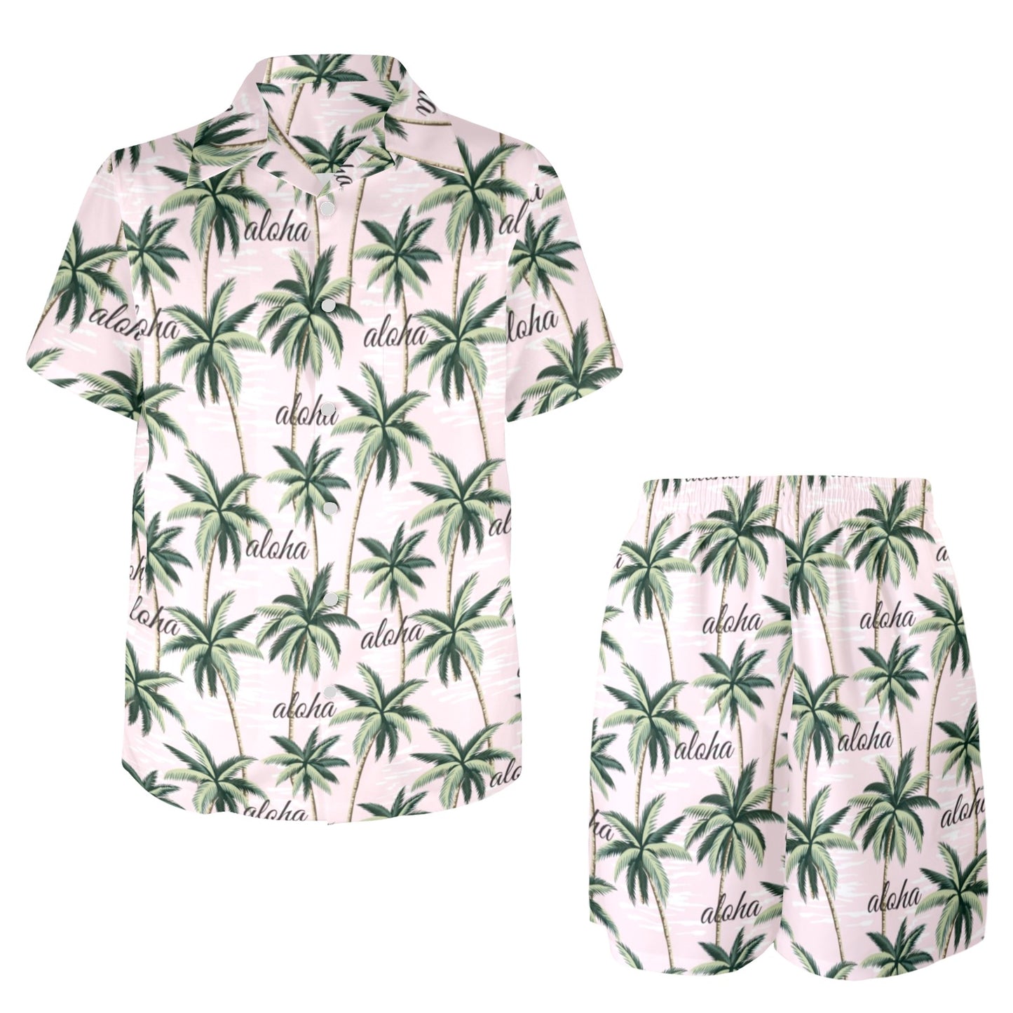 Aloha Beach Pattern Design Themed Print Men's Beach Shirt and Shorts Set