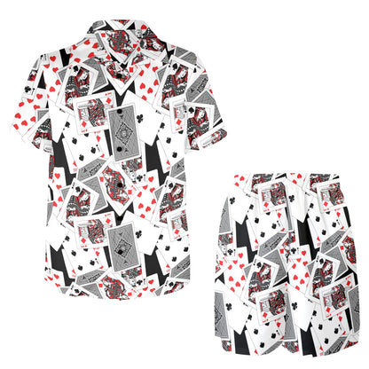 Poker Cards Pattern Print Design A04 Men's Beach Shirt and Shorts Set