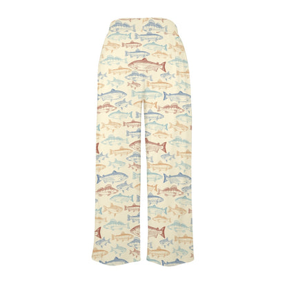 Salmon Fish Print Design LKS302 Women's Wide Leg Lounge Pants