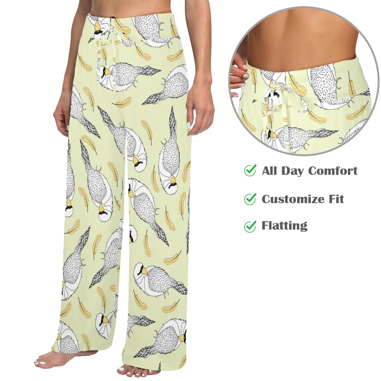 Parakeet Pattern Print Design A03 Women's Wide Leg Lounge Pants
