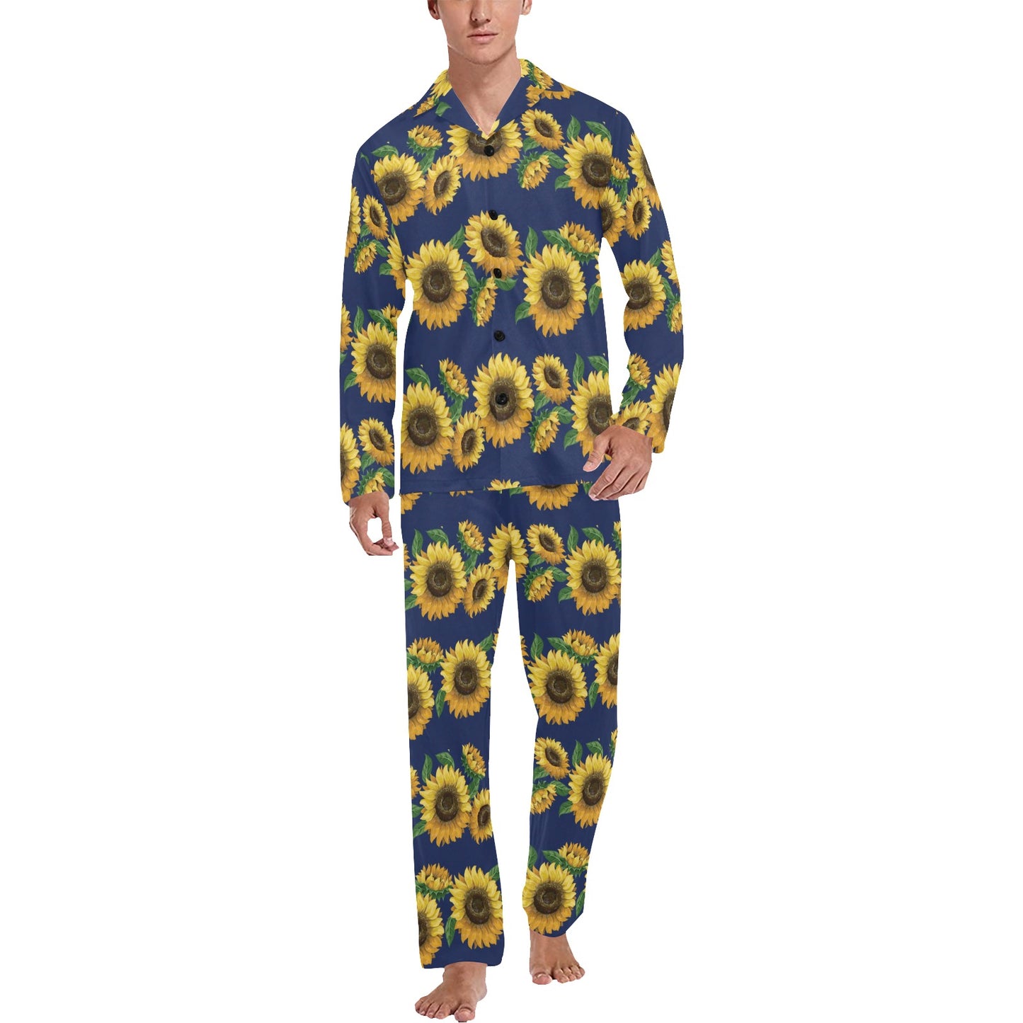 Sunflower Print Design LKS307 Men's Long Pajama Set