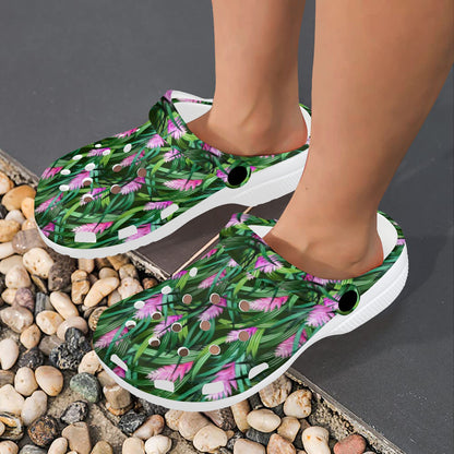 Tropical Folower Pink Heliconia Print Unisex Clogs Shoes