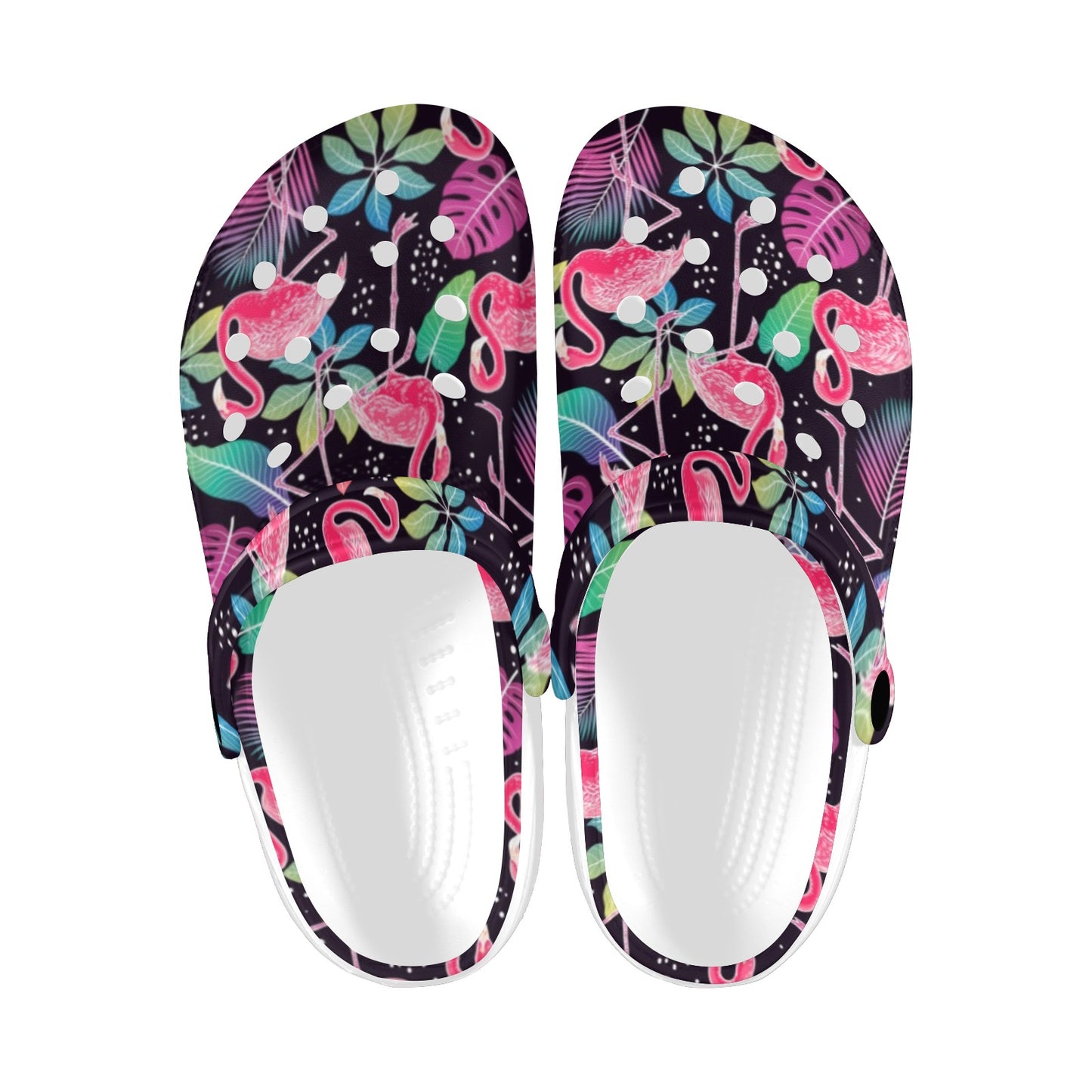 Flamingo Tropical leaves Neon Print Unisex Clogs Shoes