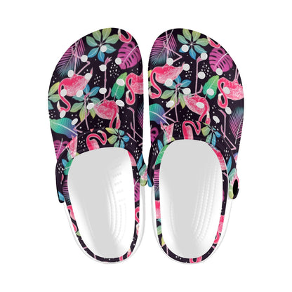Flamingo Tropical leaves Neon Print Unisex Clogs Shoes