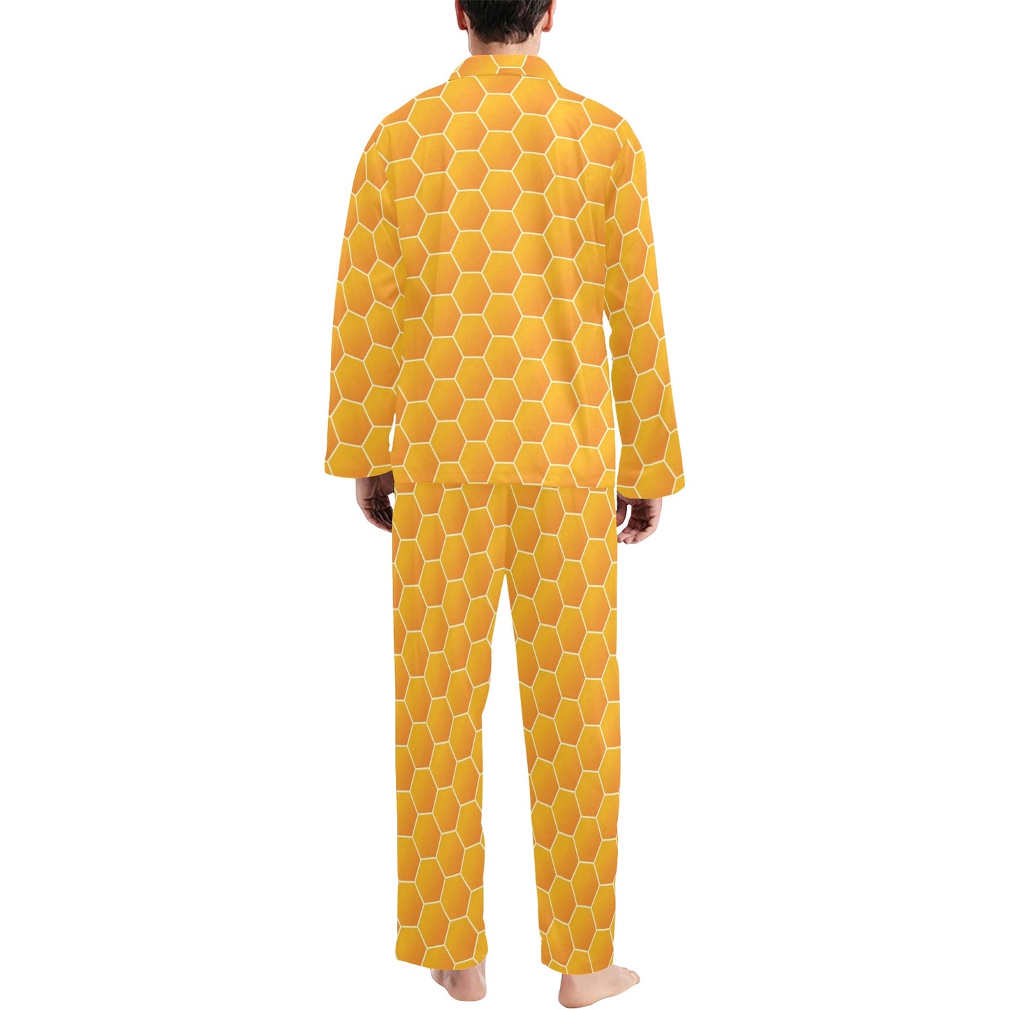 Honey Bee Honeycomb Print Design LKS3011 Men's Long Pajama Set