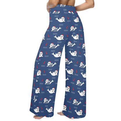 Sea Lion Print Design LKS403 Women's Wide Leg Lounge Pants