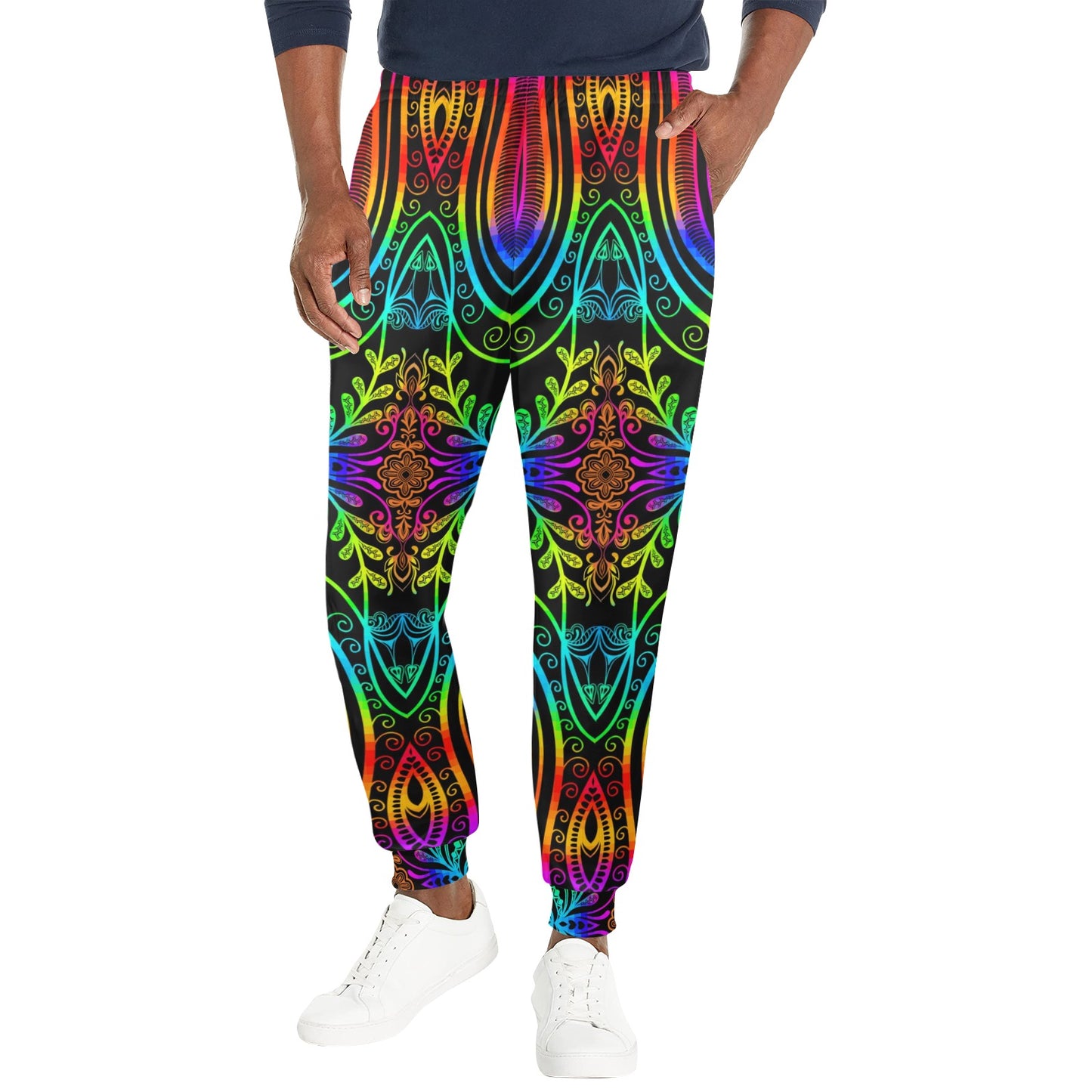 Neon Trible Rainbow Pattern Print Design A01 Men's Casual Track Pants