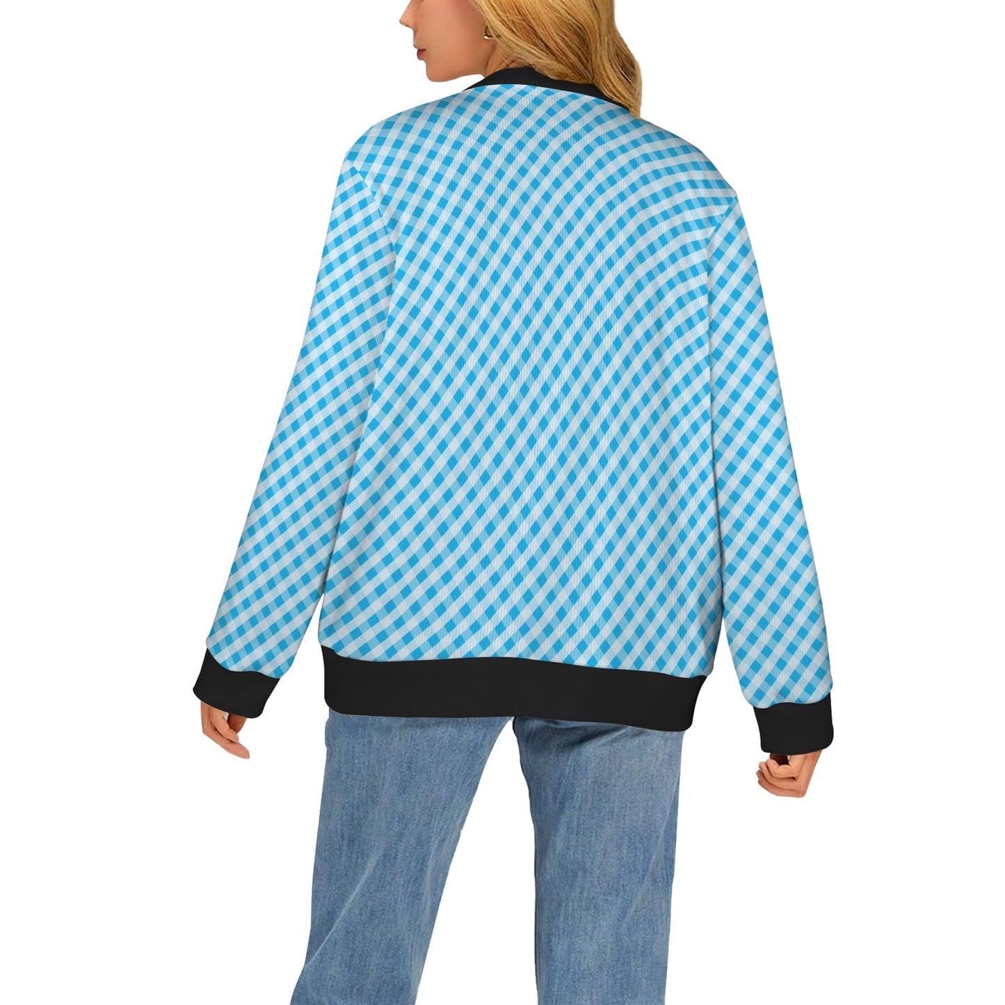 Gingham Print Design LKS401 Women's Cardigan