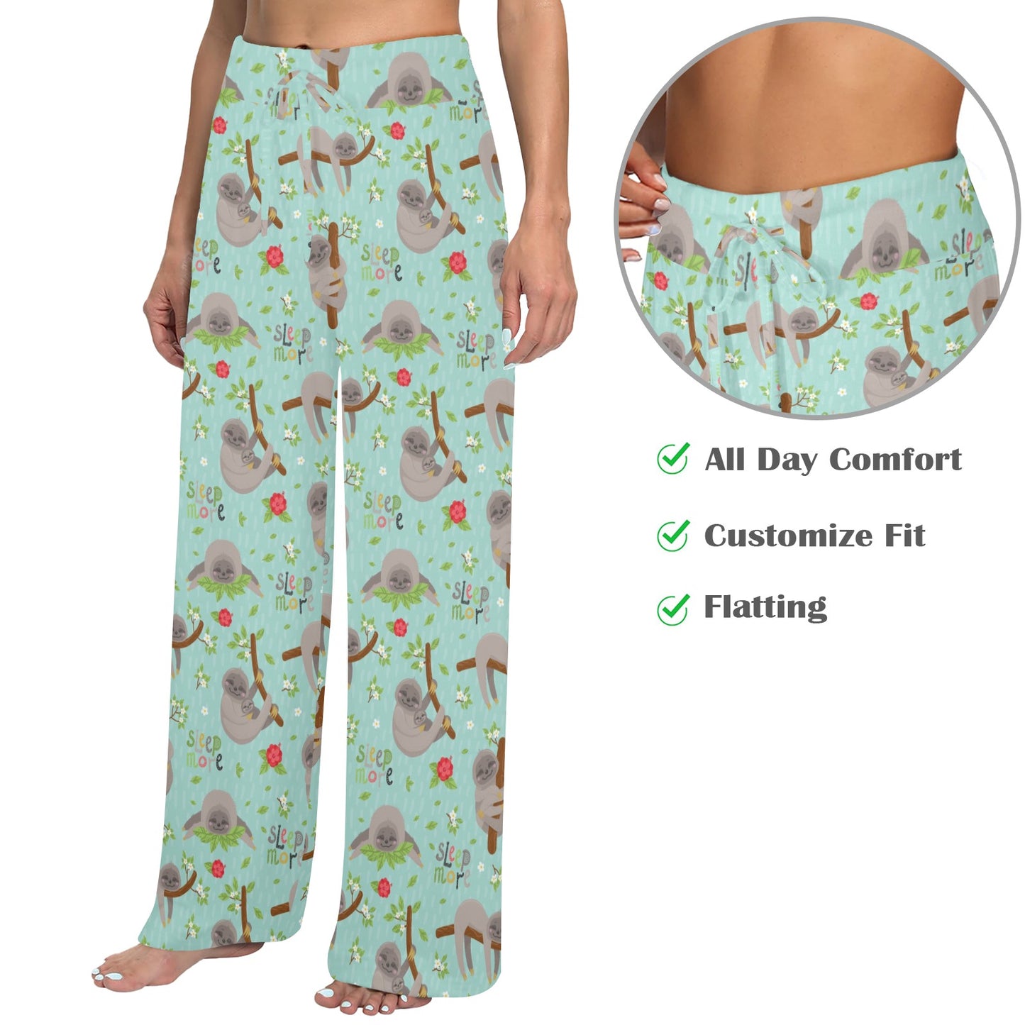 Sloth Print Design LKS305 Women's Wide Leg Lounge Pants