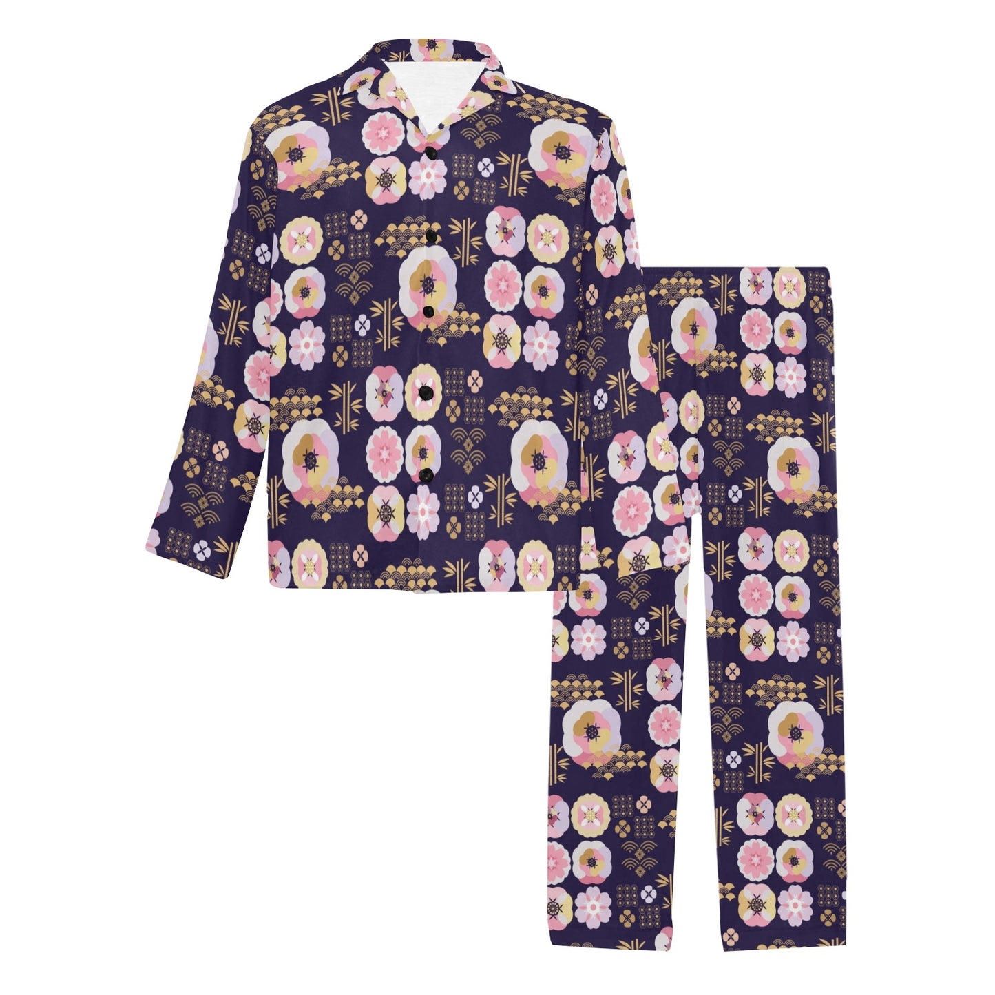 Sakura Japan Style Print Design LKS302 Men's Long Pajama Set