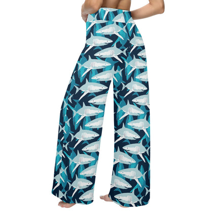 Shark Design Print Women's Wide Leg Lounge Pants