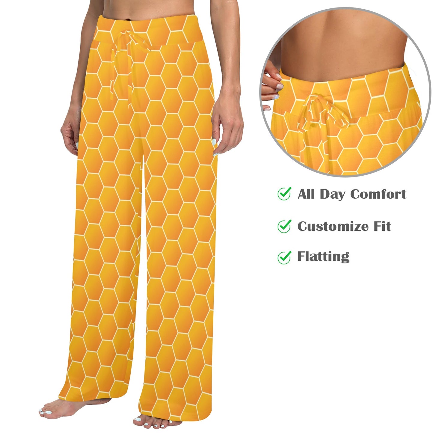 Honey Bee Honeycomb Print Design LKS3011 Women's Wide Leg Lounge Pants