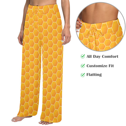 Honey Bee Honeycomb Print Design LKS3011 Women's Wide Leg Lounge Pants