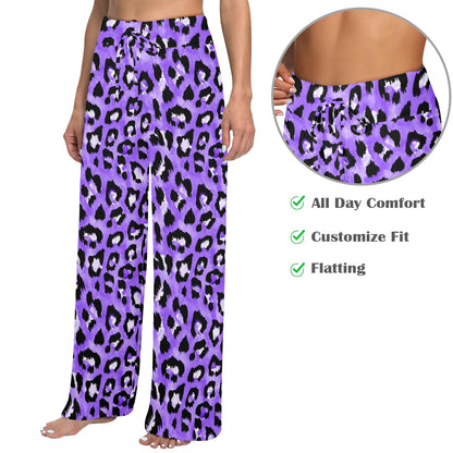 Leopard Purple Skin Print Women's Wide Leg Lounge Pants