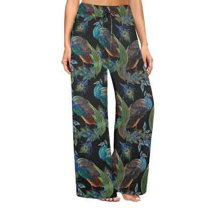 Peacock Pattern Print Design A04 Women's Wide Leg Lounge Pants