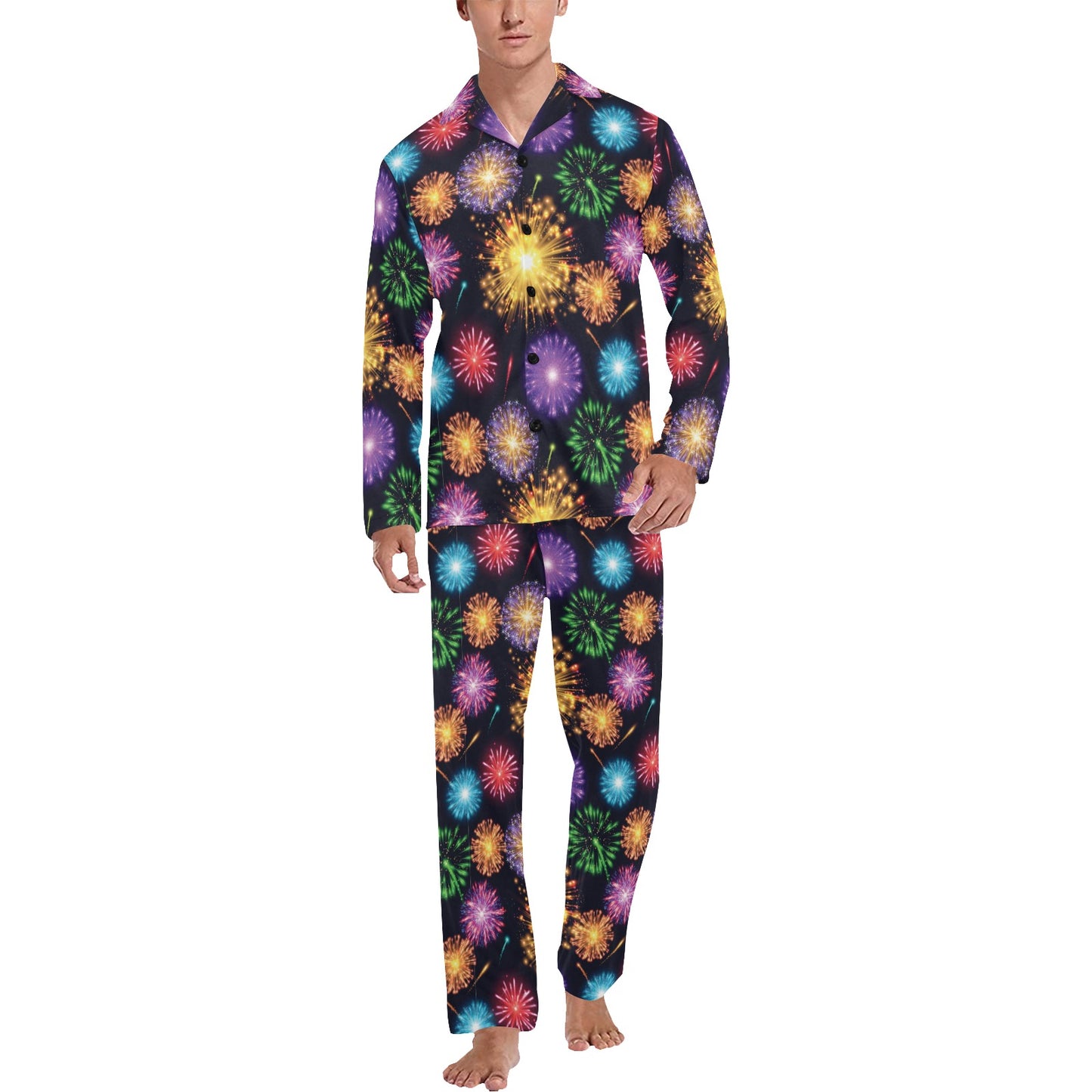 Firework Print Design LKS305 Men's Long Pajama Set