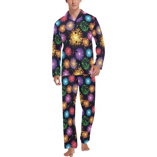 Firework Print Design LKS305 Men's Long Pajama Set
