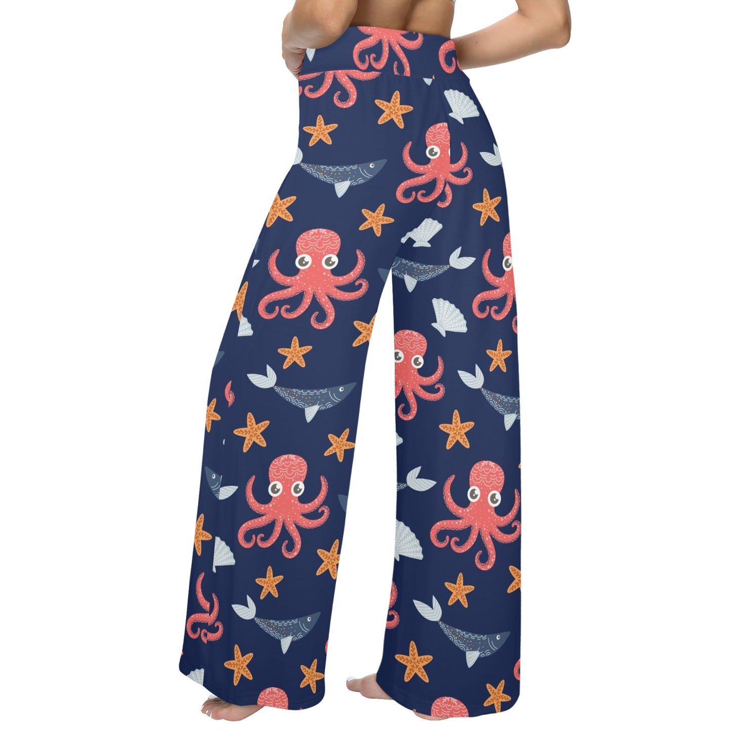 Octopus Pattern Print Design A04 Women's Wide Leg Lounge Pants