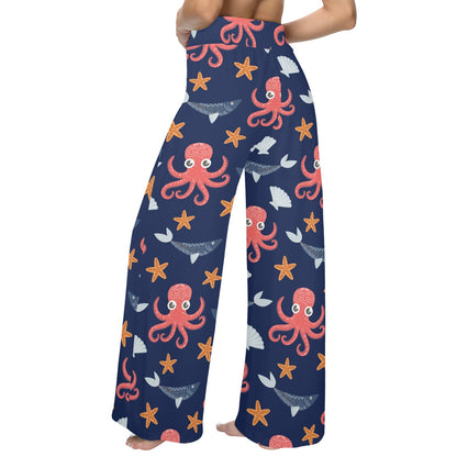 Octopus Pattern Print Design A04 Women's Wide Leg Lounge Pants