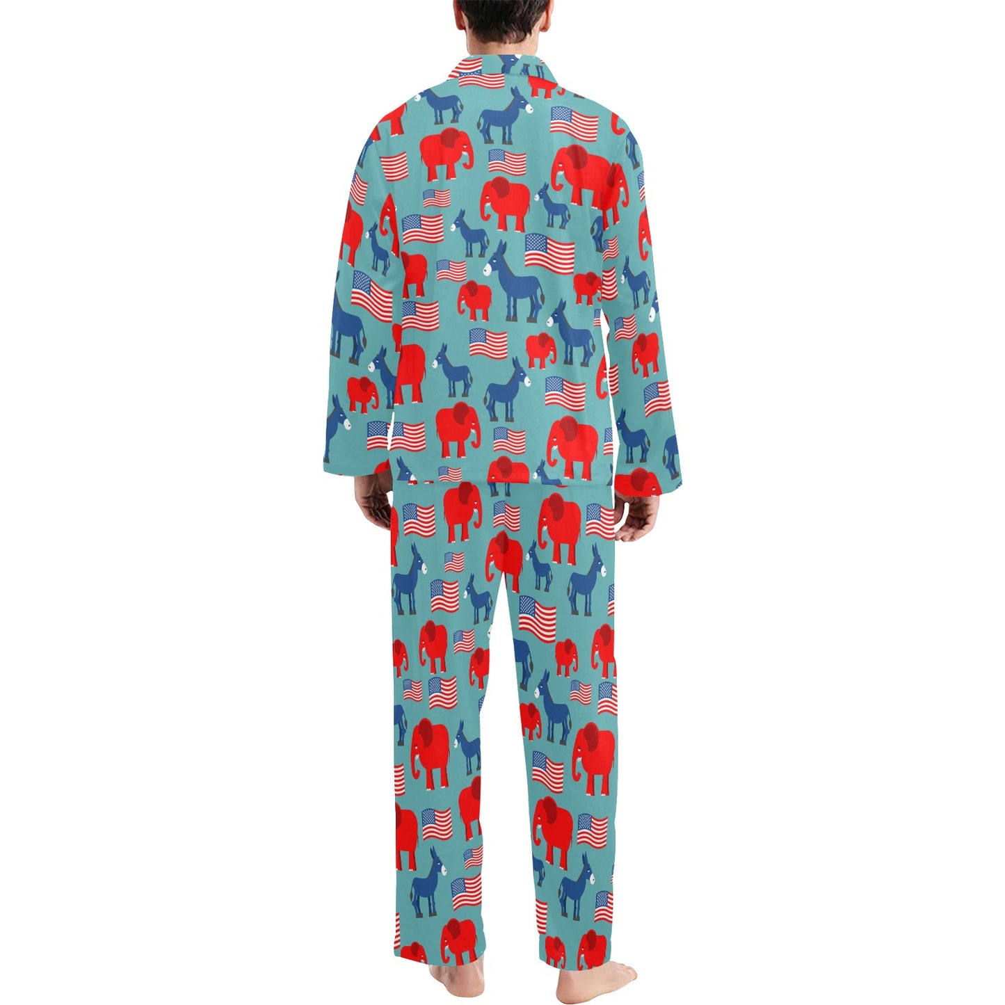 Donkey Red Elephant Pattern Print Design 03 Men's Long Pajama Set