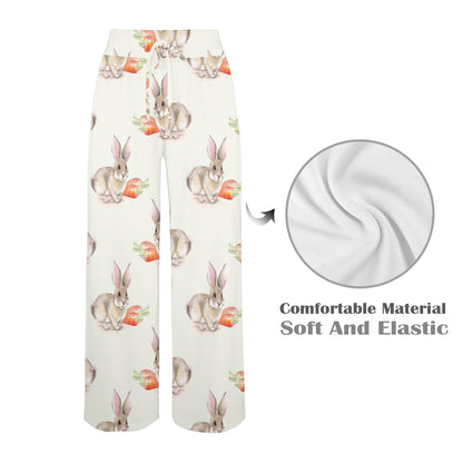 Rabbit Pattern Print Design 01 Women's Wide Leg Lounge Pants