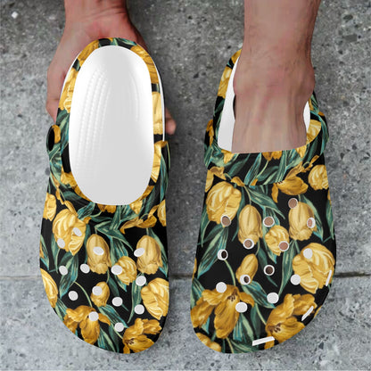 Elegant Yellow Tulip Print Unisex Clogs Shoes