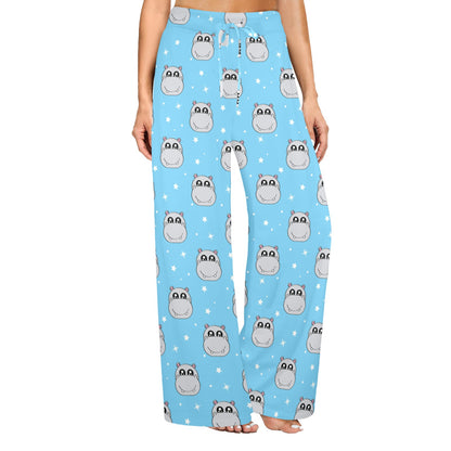 Hippo Design Print Pattern JJ0347 Women's Wide Leg Lounge Pants