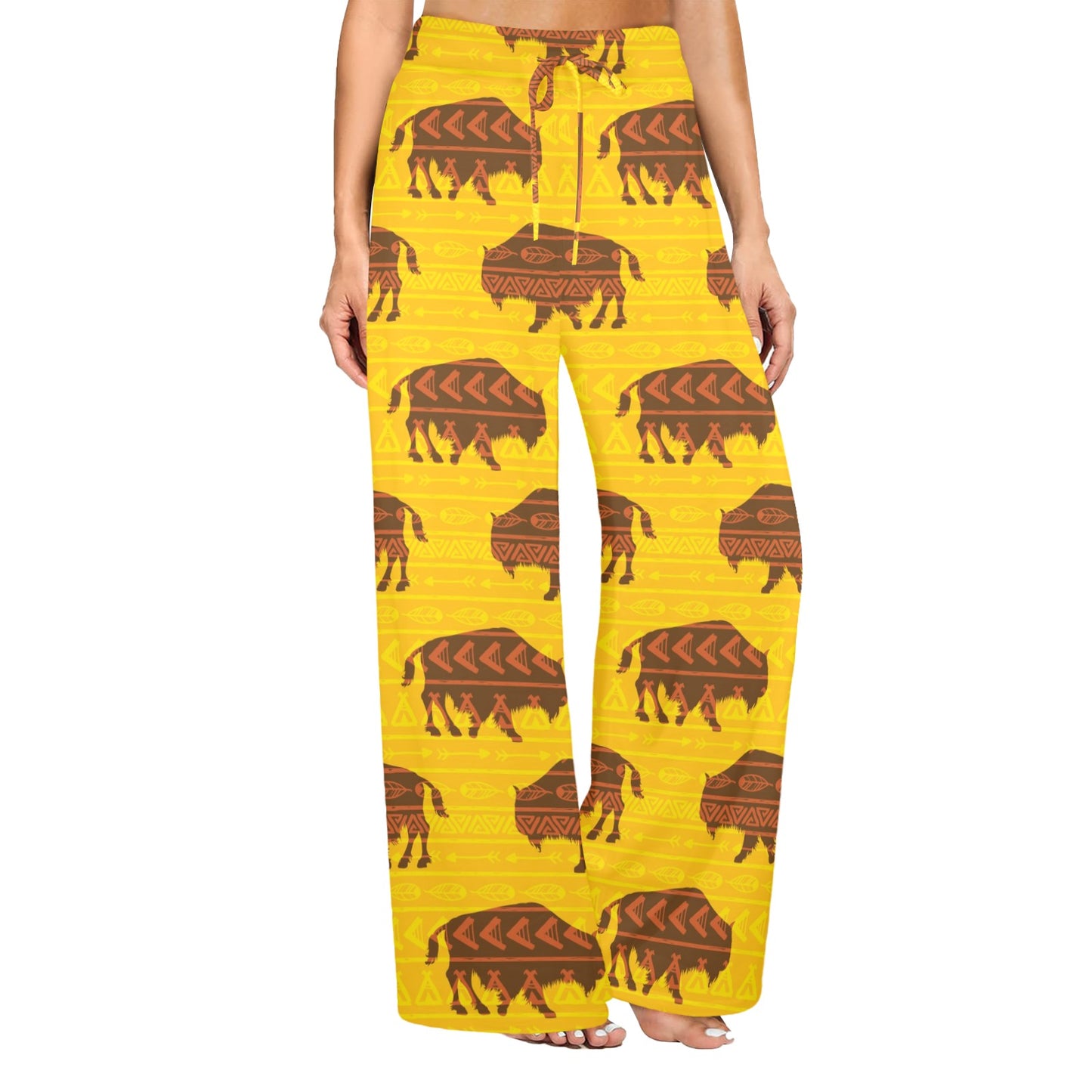 Bison Native Pattern Print Design 01 Women's Wide Leg Lounge Pants