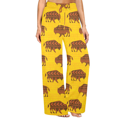 Bison Native Pattern Print Design 01 Women's Wide Leg Lounge Pants