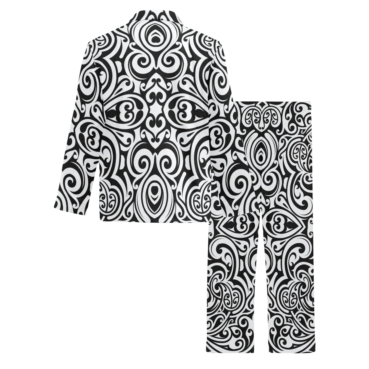 Polynesian Tattoo Pattern Men's Long Pajama Set