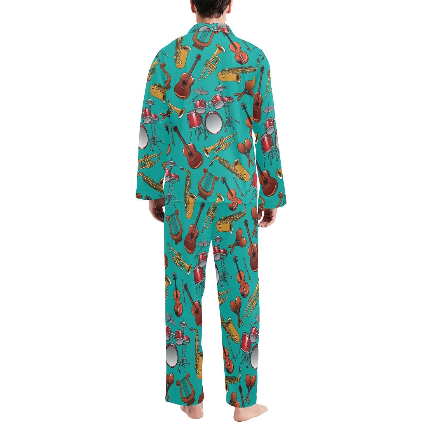 Drum Set Pattern Print Design 01 Men's Long Pajama Set