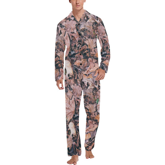 Camouflage Realistic Tree Leaf Print Men's Long Pajama Set