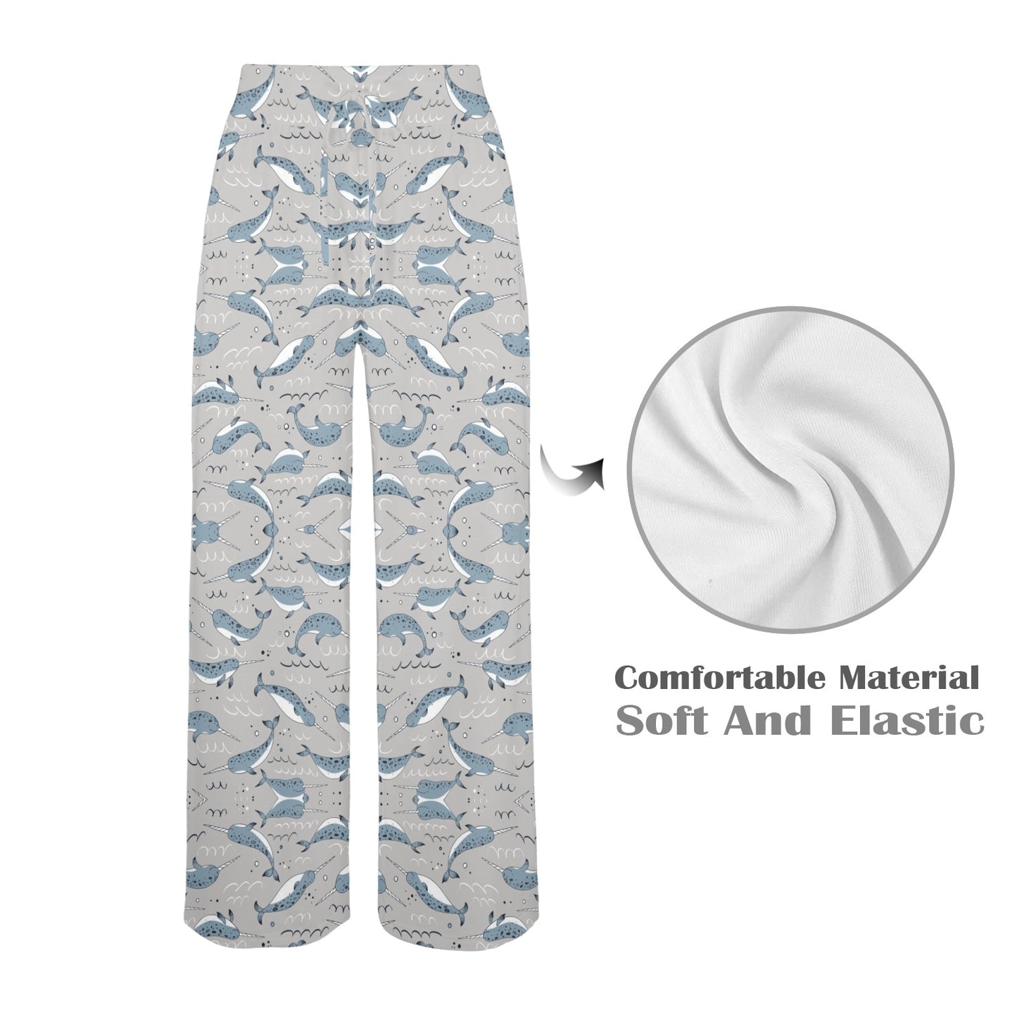Narwhal Pattern Print Women's Wide Leg Lounge Pants