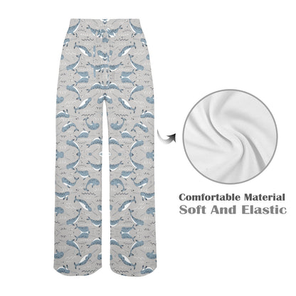Narwhal Pattern Print Women's Wide Leg Lounge Pants