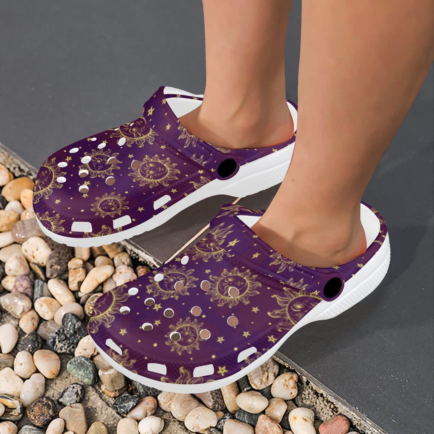 Sun Moon Star Design Themed Print Unisex Clogs Shoes